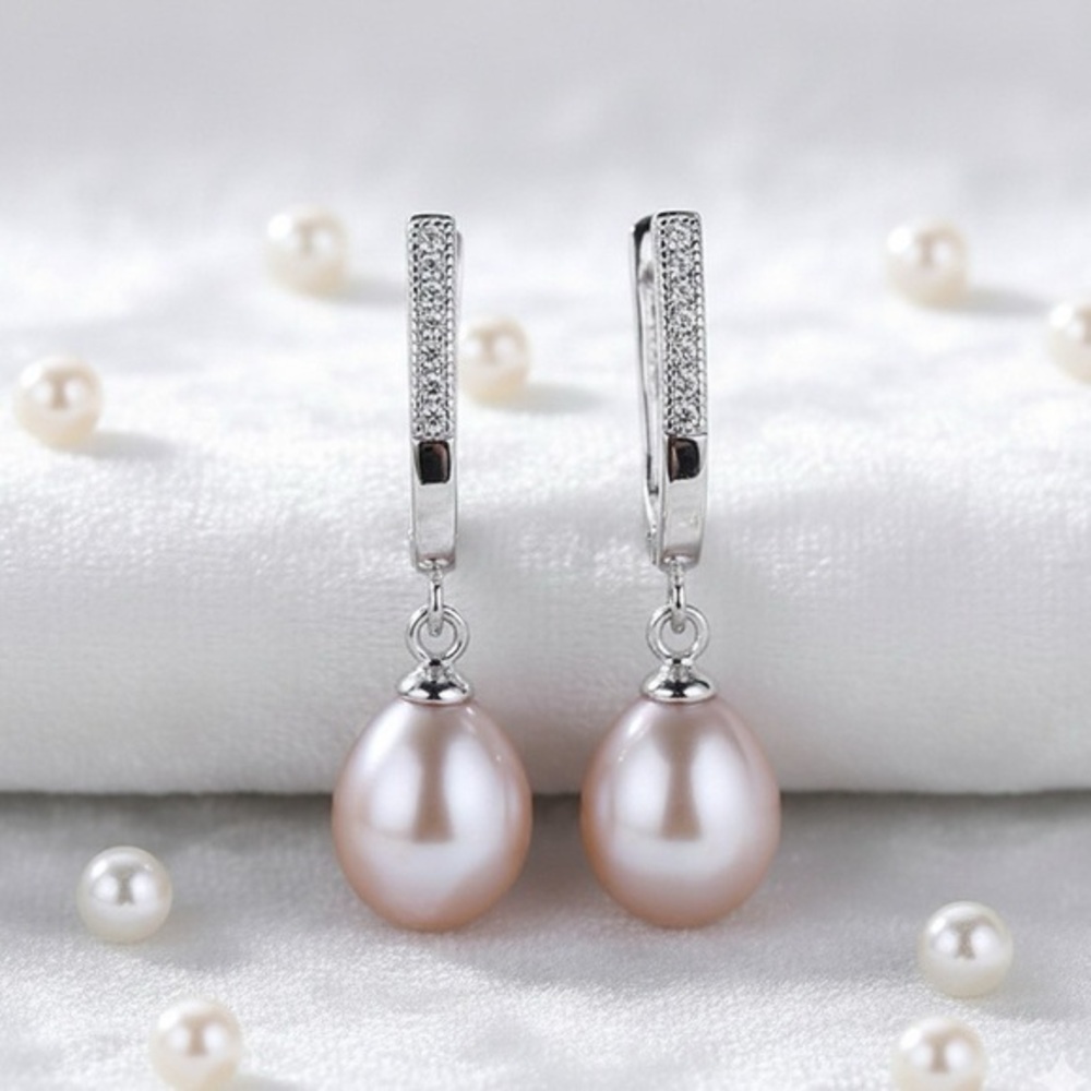 Exquisite Cultured Freshwater Pearl 925 Sterling Silver Drop Earrings
